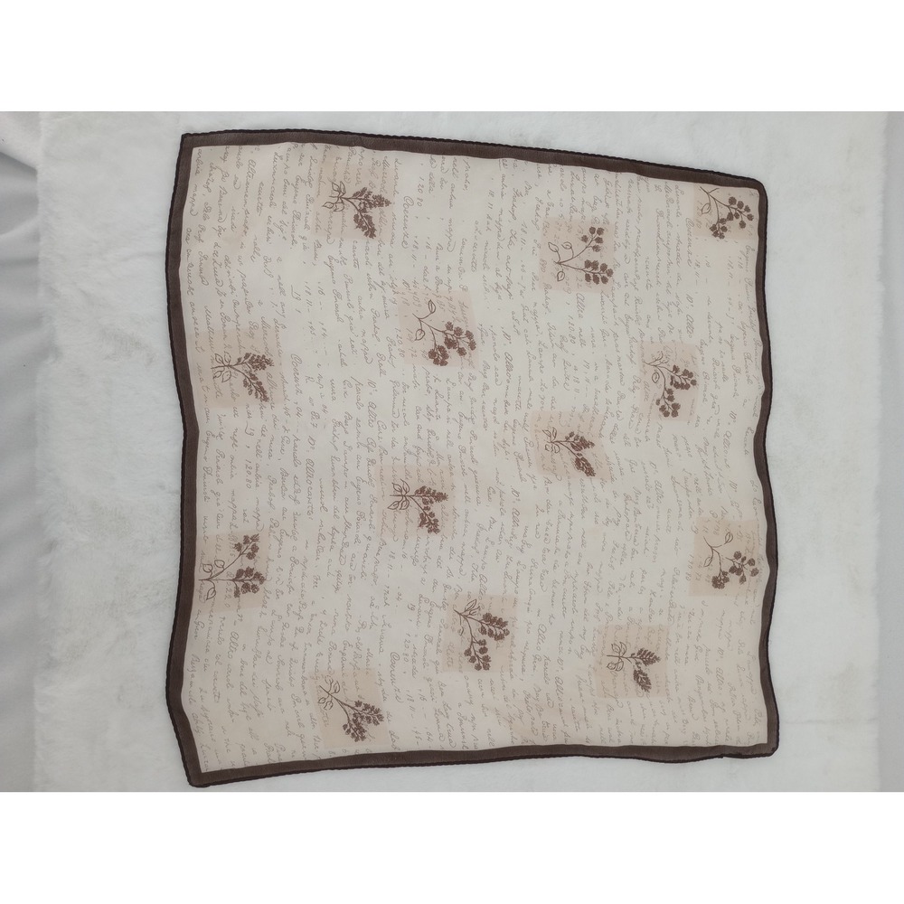 Unbranded Square Scarf Hand Rolled Brown Script Botanical Floral Print